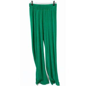 Vintage Y2K Hot & Delicious Ribbed Kelly Green Plisse Wide Leg Pant, Sz M